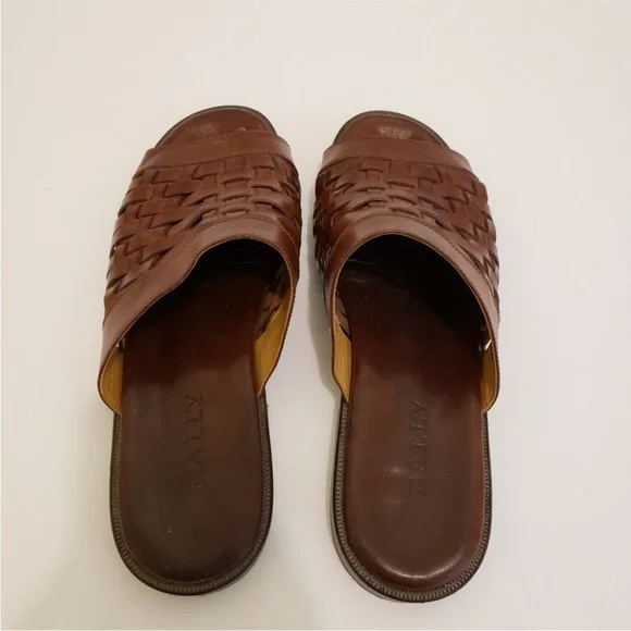 Bally Brown Woven Leather Slide Sandals Men Size 8 Brown - Picture 3 of 9